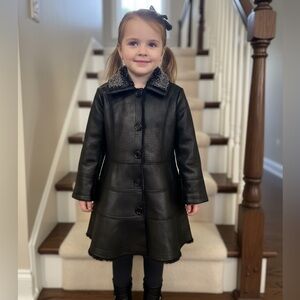 LIKE NEW BOUTIQUE GIRLS FAUX LEATHER AND FAUX FUR LINED COAT WITH MATCHING HAT